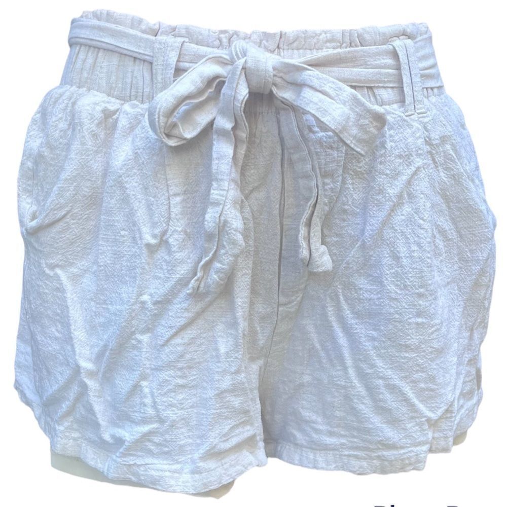 NASTY GAL PAPERBAG TIE WAIST LINEN SHORTS BEIGE SIZE SMALL